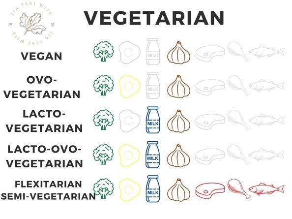 西方素食分類示意比較圖